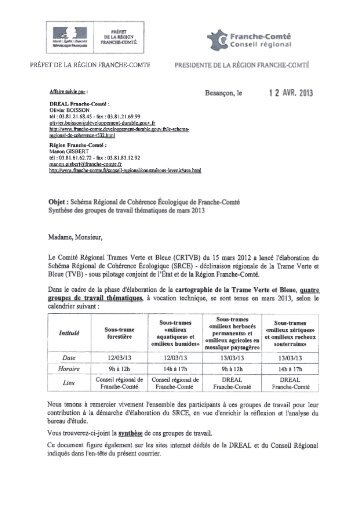 Synthèse des groupes de travail - DREAL Franche-Comté