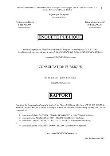 Rapport de la commission d'enquête - DREAL Franche-Comté