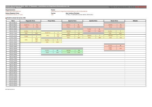 Horário das turmas de 2010 - 2011 2º Semestre - Licenciatura em ...