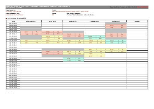 Horário das turmas de 2010 - 2011 2º Semestre - Licenciatura em ...