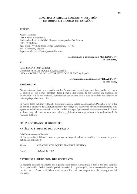 contrato para la ediciÃ³n y difusiÃ³n de obras literarias ... - Tu patrocinio