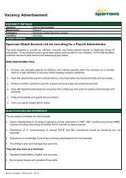 Vacancy Advertisement - Sparrows