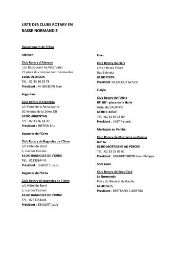 LISTE DES CLUBS ROTARY EN BASSE-NORMANDIE