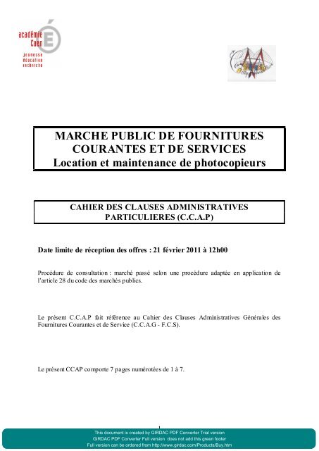 MARCHE PUBLIC DE FOURNITURES COURANTES ET DE ...