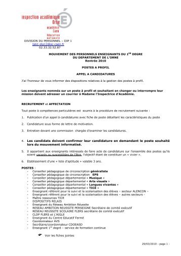 Liste des postes Ã  profil - AcadÃ©mie de caen