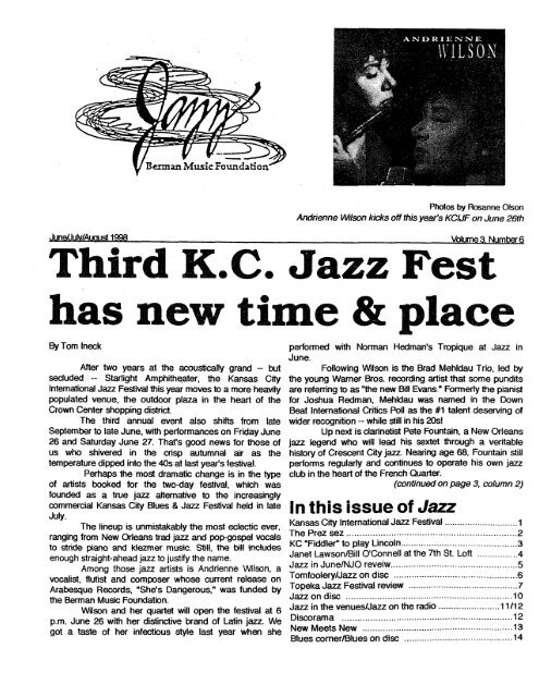 Third K.C. Jazz Fest has new tiDle & place - Berman Music Foundation