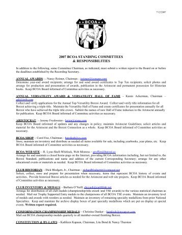 BCOA COMMITTEES & CHAIRMAN - Borzoi Club of America, Inc.