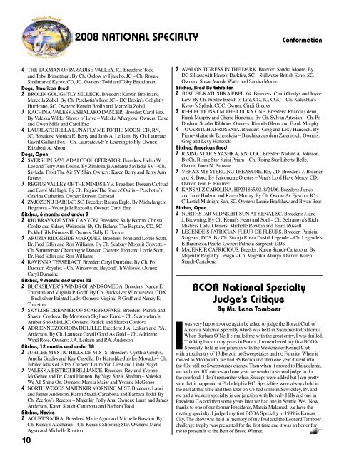 2008 National Supplement - Borzoi Club of America