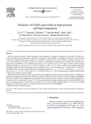 Elasticity of CaSiO3 perovskite at high pressure and high temperature