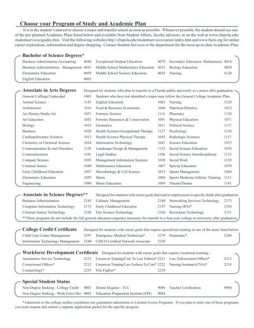 programs of study - Chipola College