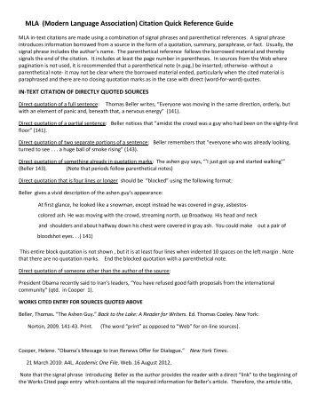 MLA (Modern Language Association) Citation Quick Reference Guide