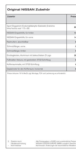 E-Broschüre inkl. Preisliste - Nissan