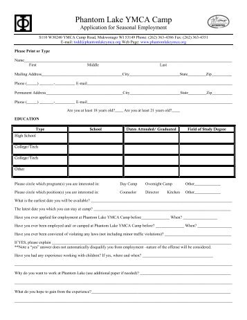 Seasonal Staff Application.pdf - Phantom Lake YMCA Camp