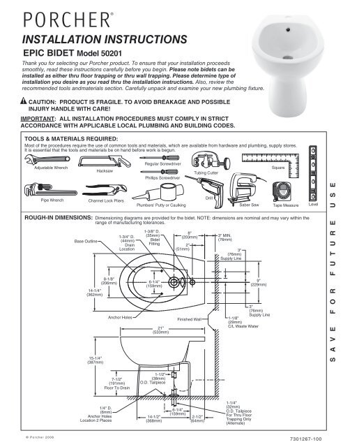 INSTALLATION INSTRUCTIONS - Porcher