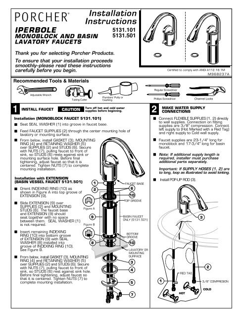 Installation Instructions Porcher