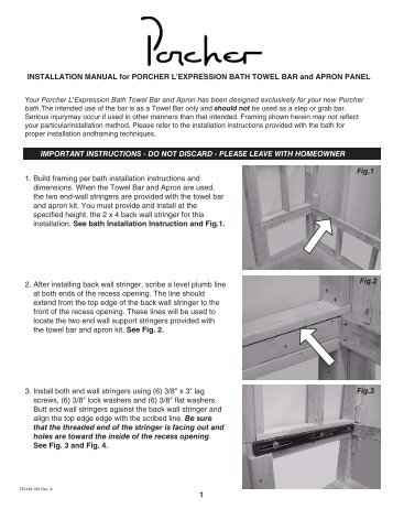 Towel Bar and Apron Installation Instructions - Porcher