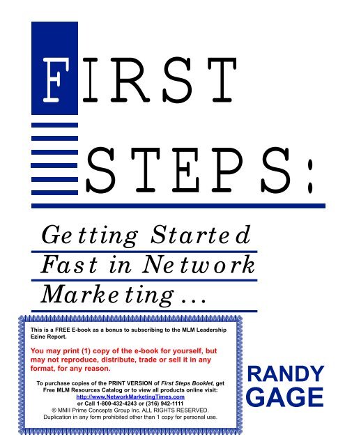 First Steps: Getting Started Fast in Network Marketing - nwa-mentors ...