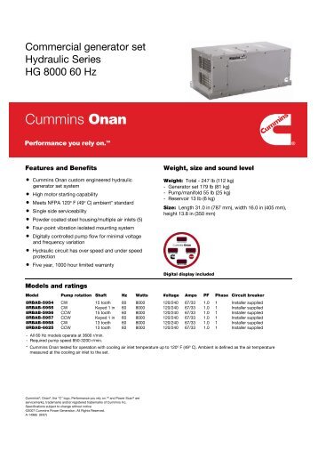 Commercial generator set Hydraulic Series HG ... - Cummins Onan