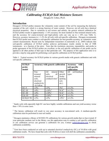 Application Note Calibrating ECH2O Soil Moisture Sensors