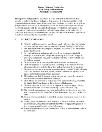Bourns College of Engineering Club Policy and Procedures ...