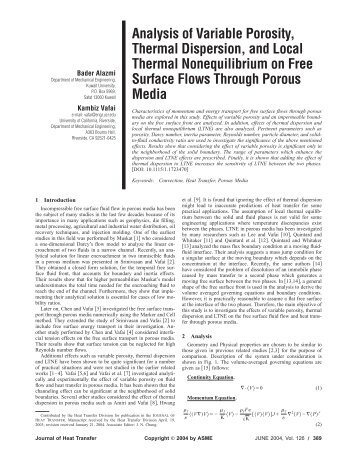 Analysis of Variable Porosity, Thermal Dispersion, and Local ...