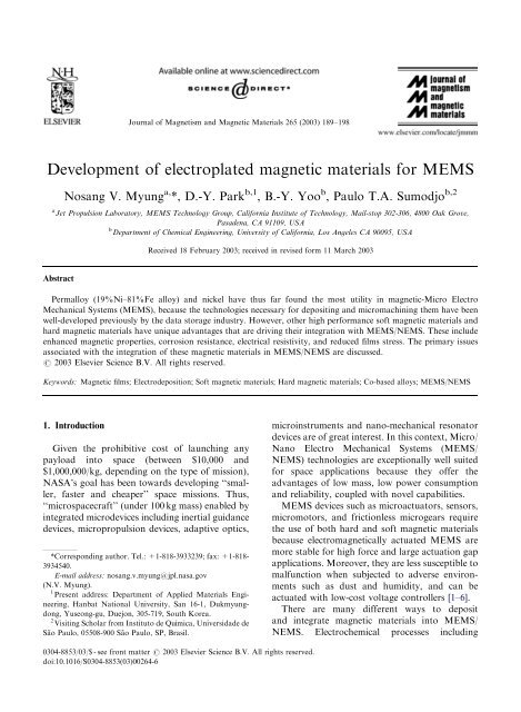 Development of electroplated magnetic materials for MEMS