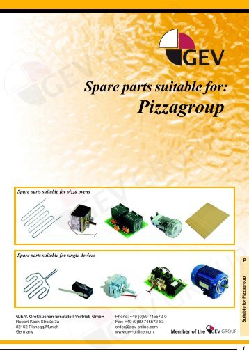 Spare Parts Suitable For: Pizzagroup - GEV GmbH - Catering Spares