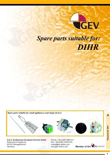 Spare parts suitable for: DIHR - GEV GmbH - Catering Spares