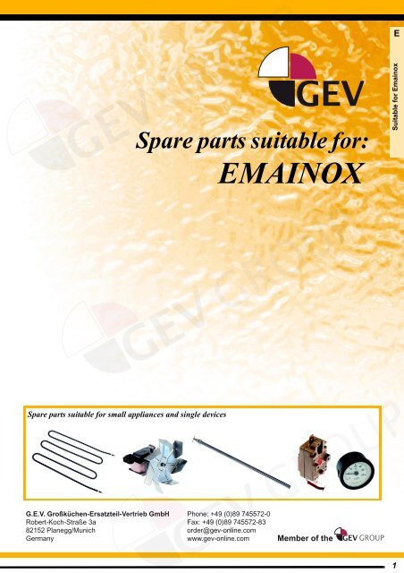 Spare parts suitable for: EMAINOX - GEV GmbH - Catering Spares