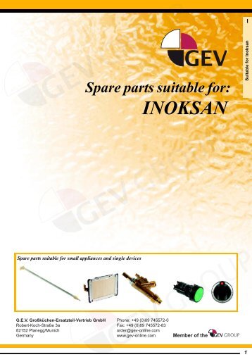 Spare parts suitable for: INOKSAN - GEV GmbH - Catering Spares