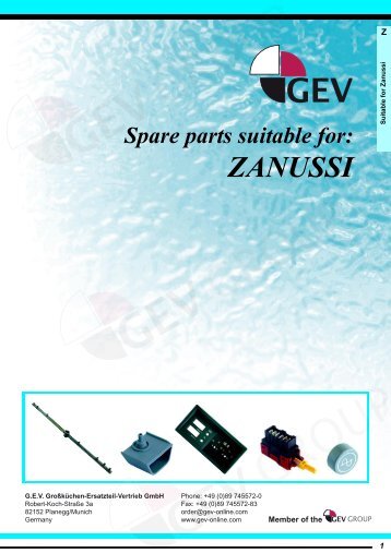 Spare parts suitable for: ZANUSSI - GEV GmbH - Catering Spares