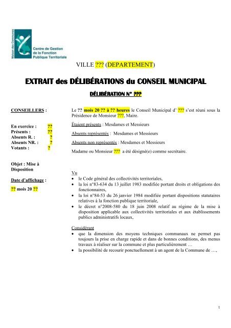 Mise à disposition - modèle de délibération droit commun ... - CDG90