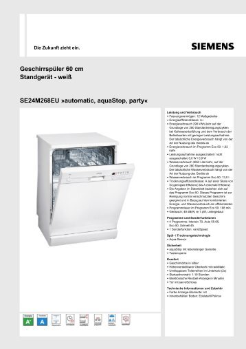 Geschirrspüler 60 cm Standgerät - weiß SE24M268EU »automatic ...