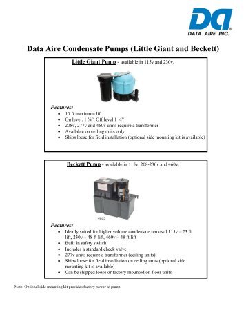 Condensate Pump Ordering Explanation - Data Aire