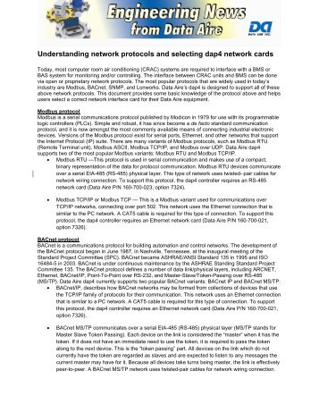 Understanding network protocols and selecting dap4 ... - Data Aire