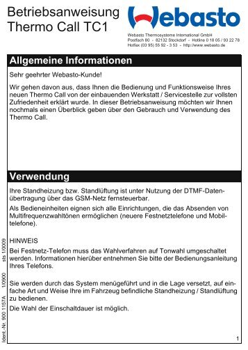 Betriebsanweisung Thermo Call TC1 - Standkachel