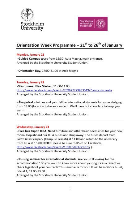 Orientation Week Programme – 21 to 26 of January