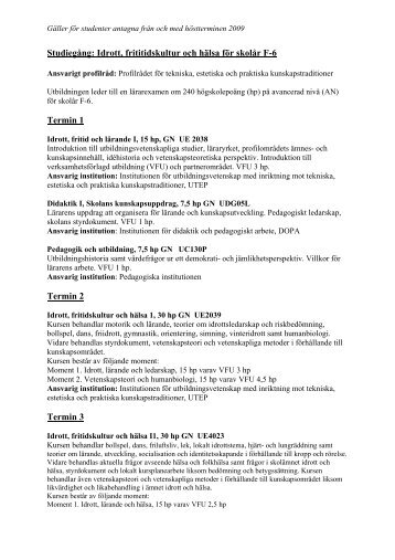 Studiegång: Idrott, frititidskultur och hälsa för skolår F-6 Termin 1 ...