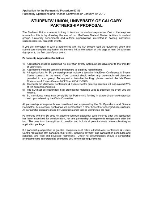 students' union, university of calgary partnership proposal