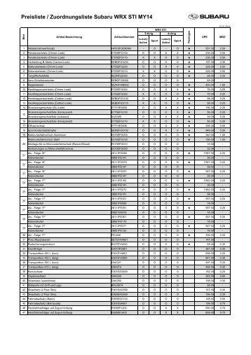 WRX STI Preisliste ZubehÃ¶r (PDF, 49 kb) - Subaru