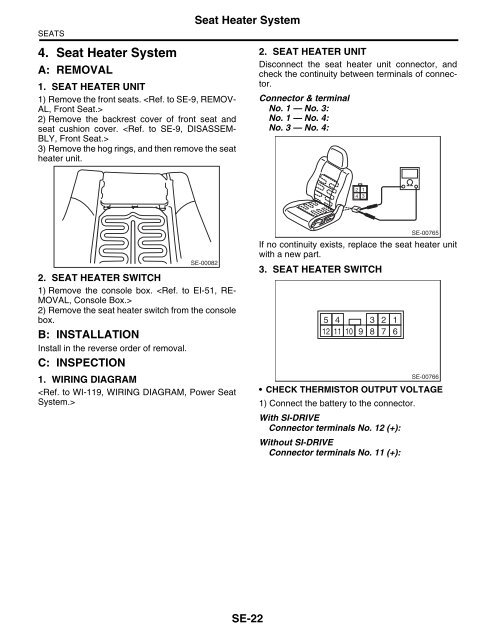 4. Seat Heater System - Subaru Outback Forums  Subaru Outback Heated Seats Wiring Diagram    Yumpu