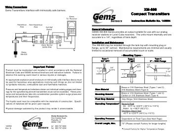 XM-800 Part Numbers - Pressure Switch Instruments - Gems Sensors