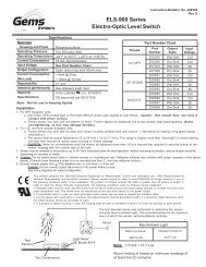 ELS-900 Part Numbers - Pressure Switch Instruments - Gems Sensors