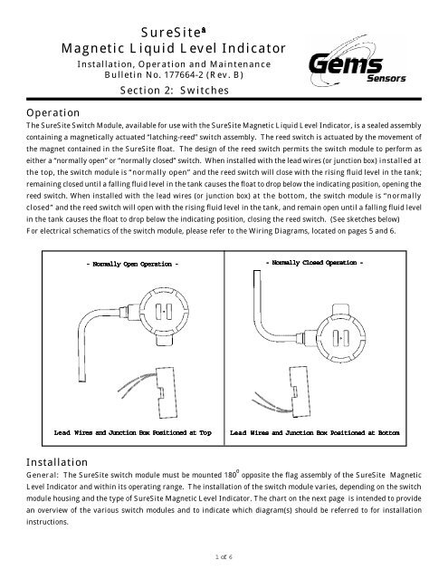 SureSiteā Magnetic Liquid Level Indicator - Pressure Switch ...