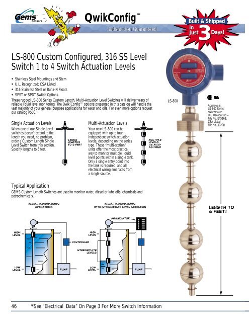 Custom Liquid Level Switches - Pressure Switch Instruments - Gems ...
