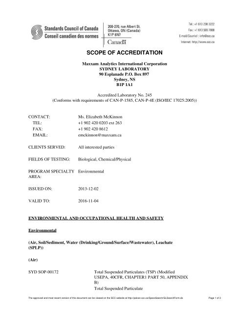 scope of accreditation - Accredited Laboratories - Standards Council ...