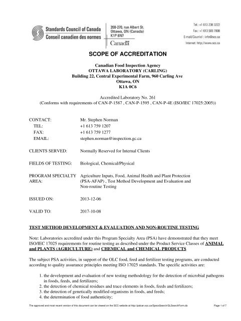 scope of accreditation - Accredited Laboratories - Standards Council ...