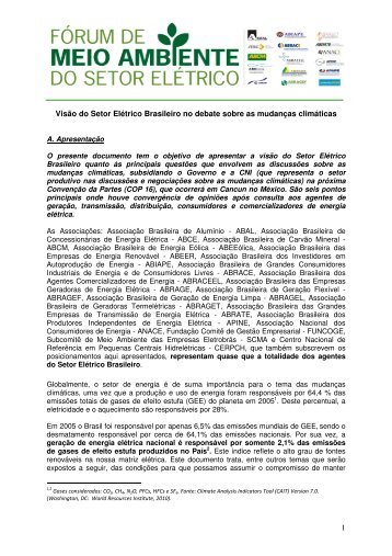 Position Paper Setor ElÃ©trico sobre MudanÃ§as ClimÃ¡ticas ... - ABCE