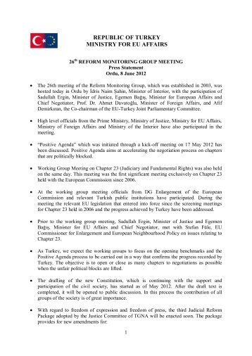 REPUBLIC OF TURKEY MINISTRY FOR EU AFFAIRS