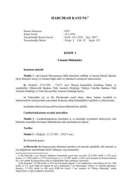 6245 SayÄ±lÄ± HarcÄ±rah Kanunu